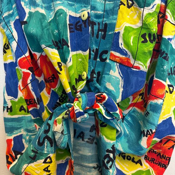 Jams World Vintage Multicolor Africa Map Print Sleeveless Hawaiian Shirt Beach - Picture 10 of 15